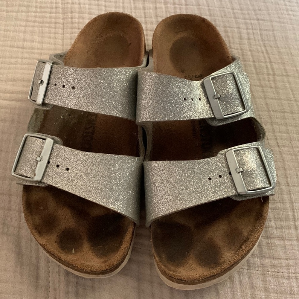 Birkenstock silver sparkle two strap sandals size 37